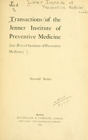 Cover of: Transactions. by Lister Institute of Preventive Medicine, London