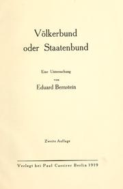 Cover of: Völkerbund oder Staatenbund by Eduard Bernstein