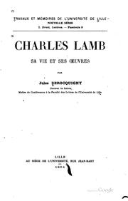 Cover of: Charles Lamb, sa vie et ses oeuvres