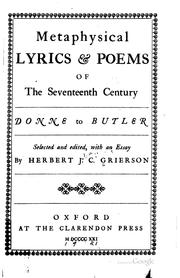 Cover of: Metaphysical lyrics and poems of the seventeenth century, Donne to Butler