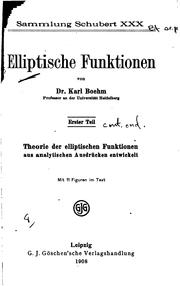 Cover of: Elliptische Funktionen