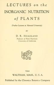 Cover of: Lectures on the inorganic nutrition of plants
