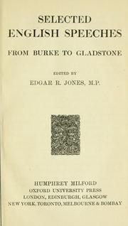 Cover of: Selected English speeches from Burke to Gladstone