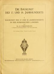 Cover of: Die baukunst des 17. und 18. Jahrhunderts ...