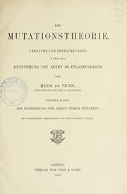 Cover of: Die mutationstheorie. by Vries, Hugo de