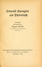 Cover of: Oswald Spengler als philosoph by August Messer