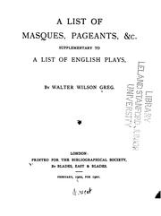 Cover of: A list of masques, pageants, &c.: supplementary to a List of English plays