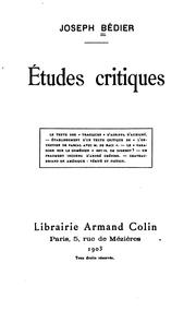 Cover of: Études critiques by Joseph Bédier