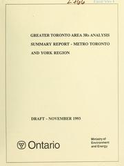 Cover of: Greater Toronto Area 3Rs analysis: summary report, Metro Toronto and York Region