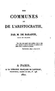 Cover of: Des communes et de l'aristocratie