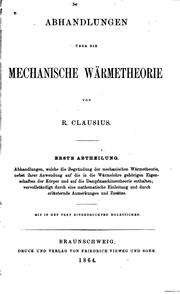 Cover of: Abhandlungen über die mechanische Wärmetheorie
