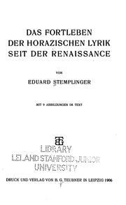 Cover of: Das Fortleben der Horazischen Lyrik seit der Renaissance by Eduard Stemplinger