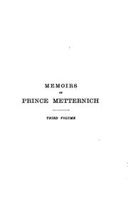 Cover of: Memoirs of Prince Metternich 1773-1835 by Klemens von Metternich
