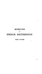 Cover of: Memoirs of Prince Metternich 1773-1835 by Klemens von Metternich