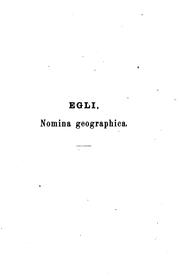 Cover of: Nomina geographica: Versuch einer allgemeinen geographischen Onomatologie.