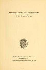 Cover of: Reminscences of a pioneer missionary