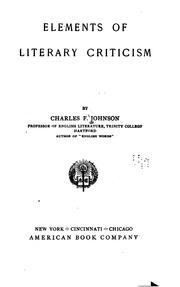 Cover of: Elements of literary criticism