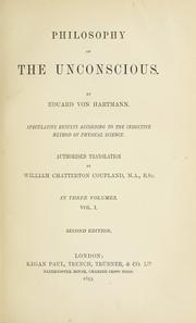 Cover of: Philosophy of the unconscious. by Eduard von Hartmann