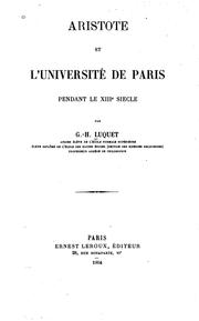 Cover of: Aristote et l'Université de Paris pendant le XIII-ème siècle by Georges Henri Luquet