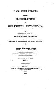 Considerations on the principal events of the French revolution by Madame de Staël