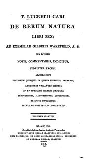 Cover of: T. Lucretii Cari De rerum natura libri sex by Titus Lucretius Carus