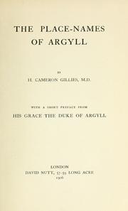 Cover of: The place-names of Argyll by H. Cameron Gillies