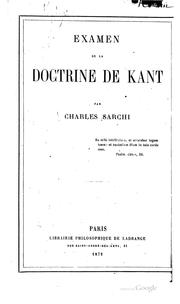 Cover of: Examen de la doctrine de Kant