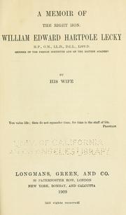 Cover of: memoir of the Right Hon. William Edward Hartpole Lecky: member of the French Institute and of the British Academy