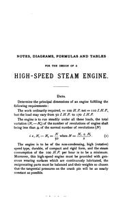 Cover of: Design of a high-speed steam engine.: Notes, diagrams, formulas and tables.