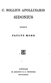 Cover of: C. Sollius Apollinaris Sidonius