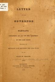 Cover of: Letter from the governor of Maryland