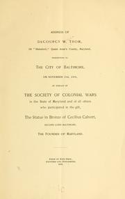 Cover of: Address of De Courcy W. Thom ...