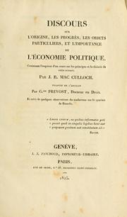 Cover of: Discours sur l'origine, les progrès, les objets particuliers, et l'importance de l'économie politique.: Contenant l'esquisse d'un cours sur les principes et la théorie de cette science.