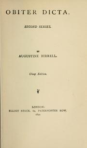 Cover of: Obiter dicta, second series. by Augustine Birrell