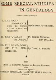 Cover of: Some special studies in genealogy