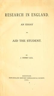 Cover of: Research in England: an essay to aid the student