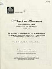 Cover of: Knowledge representation architecture for context interchannge mediation | Allen Moulton