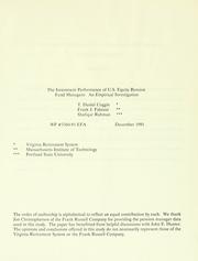Cover of: The investment performance of U.S. equity pension fund managers: an empirical investigation