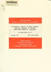 Cover of: Convergence analysis of block implicit one-step methods for solving differential/algebraic equations | Iris Marie Mack