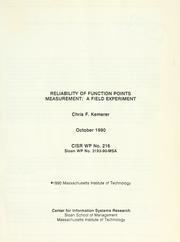 Cover of: Reliability of function points measurement: a field experiment