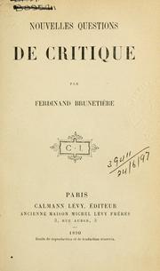 Cover of: Nouvelles questions de critique.