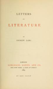 Cover of: Letters on literature | Andrew Lang