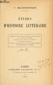 Cover of: Études d'histoire littéraire. by Baldensperger, Fernand