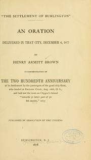 Cover of: "The settlement of Burlington." by Henry Armitt Brown