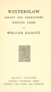 Cover of: Winterslow by William Hazlitt