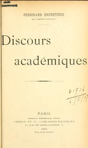 Cover of: Discours académiques. by Ferdinand Brunetière