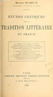 Cover of: Études critiques sur la tradition littéraire en France. by Wilmotte, Maurice