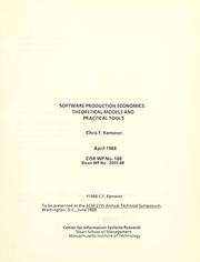 Cover of: Software production economics: theoretical models and practical tools