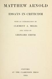 Cover of: Essays in criticism by Matthew Arnold