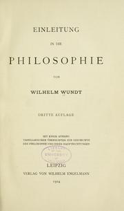 Cover of: Einleitung in die Philosophie | Wilhelm Max Wundt